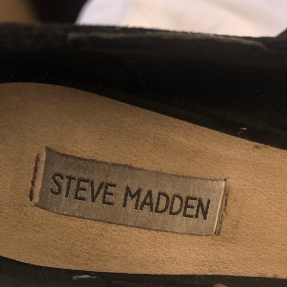 Steve Madden Black Peep Toe Sparkle Wedges - Picture 4 of 8